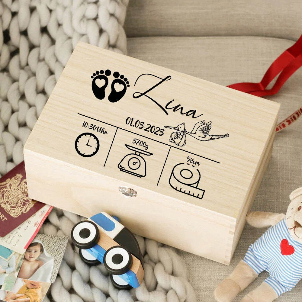 Custom Baby Wooden Memory Box Newbron Shower Gift Personalized Infant  Keepsake Box Baby Birth Stats Box Umbilical Cord Box