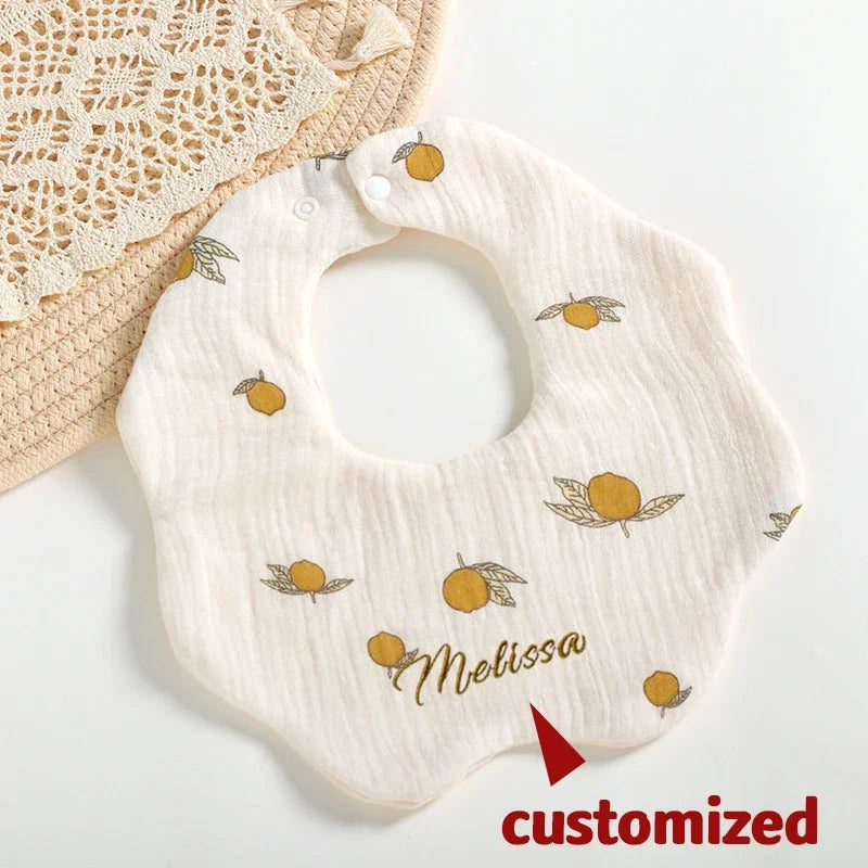 Custom Name Baby Bib - Cotton Gauze Waterproof Bib for Boys And Girls Newborn Saliva Towel with Embroidery Personalization Gift