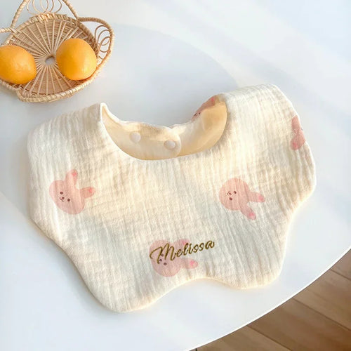 Custom Name Baby Bib - Cotton Gauze Waterproof Bib for Boys And Girls Newborn Saliva Towel with Embroidery Personalization Gift